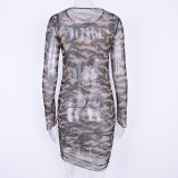 EVE Camouflage See Through Long Sleeve Mini Dress BLG-D780038