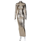 EVE Backless Pleated Long Sleeve Midi Dress BLG-D3914314A