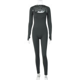 EVE Solid Slim Sling Jumpsuit Long Sleeve Shawls Suit BLG-S3813694A