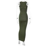 EVE Solid Hollow Out Sleeveless Maxi Dress BLG-D3312011A