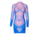EVE Casual Print Long Sleeve Mini Dress BLG-D2910137A
