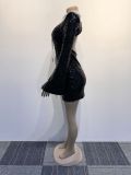 EVE Pearl Rhinestone Beaded Split Mini Dress NY-2996