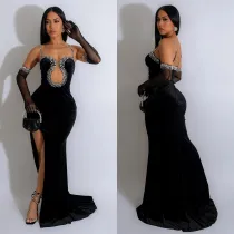 EVE Solid Hot Drilling Tube Tops Maxi Dress BY-6786