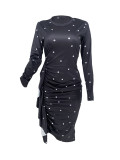 EVE Polka Dot Printed Ruffle Slit Irregular Dress AMLF-Y2001