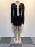 EVE Pearl Rhinestone Beaded Split Mini Dress NY-2996
