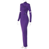EVE Solid Hollow Out Slim Maxi Dress BLG-D3C15127K
