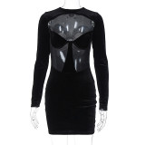 EVE Sexy Hollow Out See Through Long Sleeve Mini Dress BLG-D3B15080A