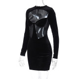 EVE Sexy Hollow Out See Through Long Sleeve Mini Dress BLG-D3B15080A