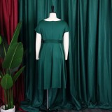 EVE V-neck Solid Color Waisted Bow Tie Midi Dress GATE-A2-D3027C