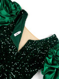 EVE Plus Size V Neck Stacked Sleeves Sequin Midi Dress GKEN-221117