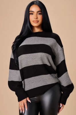 EVE Striped Color Block Round Neck Long Sleeve Sweater Top CL-6190