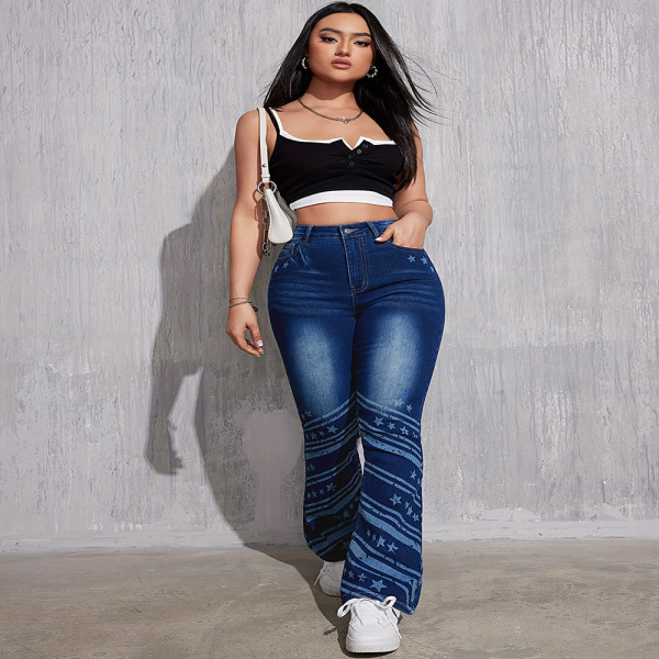 EVE Fashion High Waisted Printed Casual Jeans GAKF-A40107
