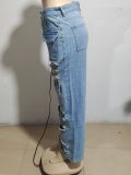 EVE Fashion High Waisted Holes Straight Jeans GAKF-A31114
