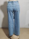 EVE Fashion High Waisted Holes Straight Jeans GAKF-A31114