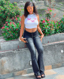 EVE Elasticized Drawstring Wash Flare Jeans GAKF-A30906-1