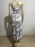 EVE Sexy Print Tube Tops Zipper Midi Dress GAKF-A31219