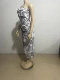 EVE Sexy Print Tube Tops Zipper Midi Dress GAKF-A31219