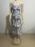 EVE Sexy Print Tube Tops Zipper Midi Dress GAKF-A31219