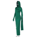 EVE Solid Color Slim Fit Hooded Split Dress BLG-D3A14662A