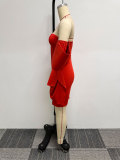EVE Sexy One-Shoulder Split Bow Bodycon Dress NY-10680