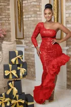 EVE Sequin One-Shoulder Mesh Patchwork Irregular Dress NY-3115