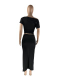 EVE Solid Slant Shoulder Top Half Skirt Two Piece Set NYMF-307