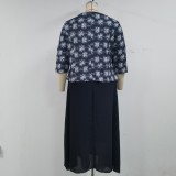 EVE Plus Size Print Coat And Maxi Dress Two Piece Set GJXI-510