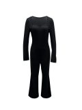 EVE Long Sleeve Square Neck Flare Jumpsuit QSF-51093