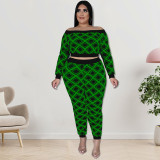 EVE Plus Size Print One Shoulder Two Piece Pants Set GDAM-218259