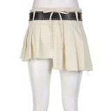 Irregular Denim Pleated Skirt With Belt GQLF-A6039