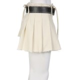 Irregular Denim Pleated Skirt With Belt GQLF-A6039