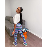 EVE Colorful Striped Knit Hollow Out Stacked Flared Pants ASL-6585
