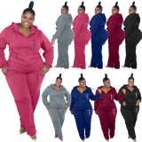 EVE Plus Size Solid Color Hooded Sweatshirt Two Piece Pants Set XMF-343
