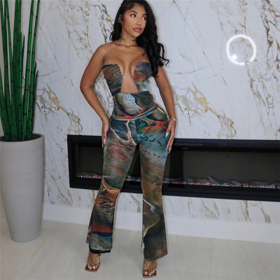 EVE Sexy Tube Top Backless Print Jumpsuit DLSF-K23Q36954