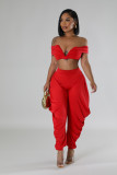 EVE Sexy One Shoulder Deep V Neck Pleated Pants Set NY-10696