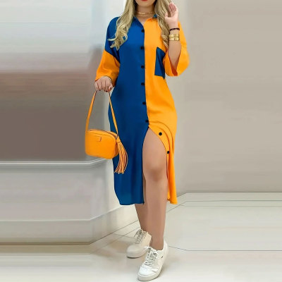 EVE Plus Size Half Sleeve Contrast Color Midi Dress HNIF-DHN053