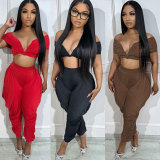 EVE Sexy One Shoulder Deep V Neck Pleated Pants Set NY-10696