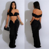 EVE Sexy Wrap Chest Top And Pleated Skirt 2 Piece Set BY-6822