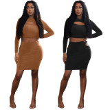 EVE Solid Long Sleeve Skirts Two Piece Set CQF-33218