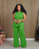 EVE Solid Color Vest And Wide Leg Pants 2 Piece Set ME-8490