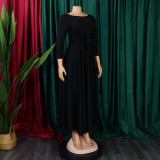 EVE Plus Size Fashion Tie Up Big Swing Solid Maxi Dress GMLF-D3171