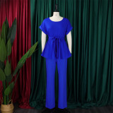 EVE Solid Tie Up Tops And Wide Leg Pants 2 Piece Set GMLF-D3206