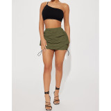 EVE Sexy Solid Color Drawstring Pleated Skirt YD-005