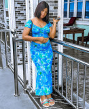 EVE Casual Print Tops And Split Skirt Two Piece Set GAKF-40207