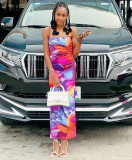 EVE Sexy Print Sling Drawstring Maxi Dress GAKF-40208