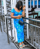 EVE Casual Print Tops And Split Skirt Two Piece Set GAKF-40207