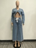 EVE Fashion Denim Loose Irregular Tops Two Piece Pant Set YMEF-51058