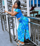 EVE Casual Print Tops And Split Skirt Two Piece Set GAKF-40207