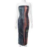 EVE Sexy Tube Tops Printed Slim Midi Dress GDSF-M23DS220