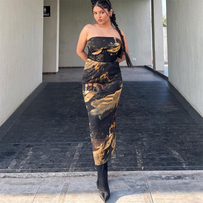 EVE Sexy Tube Tops Printed Slim Midi Dress GDSF-M23DS220